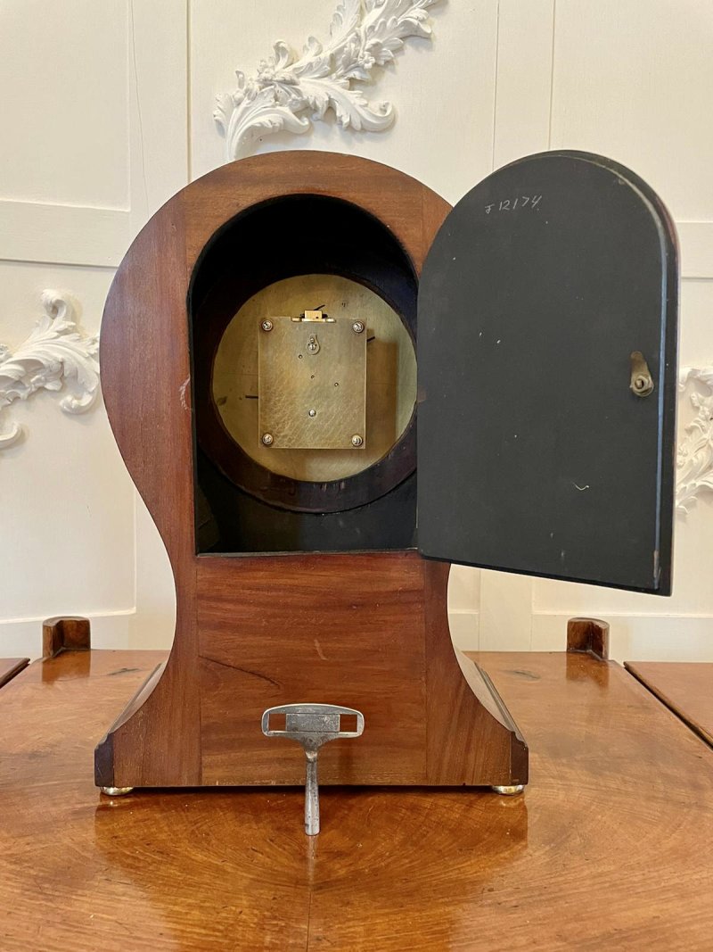 Large Antique Edwardian Inlaid Mahogany Balloon Shaped Mantel Clock - Image 4